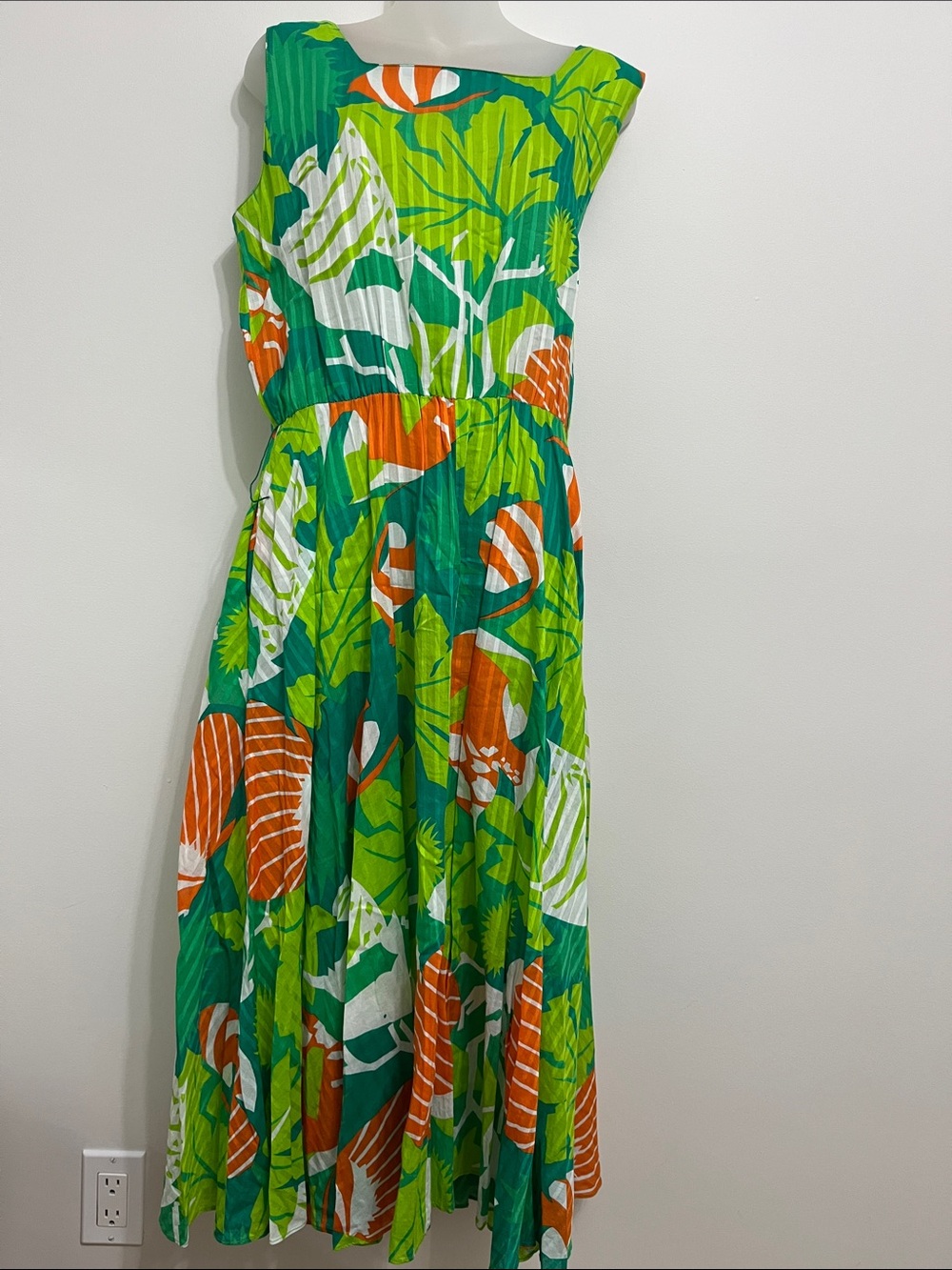Tropical Green Orange White Maxi Dress